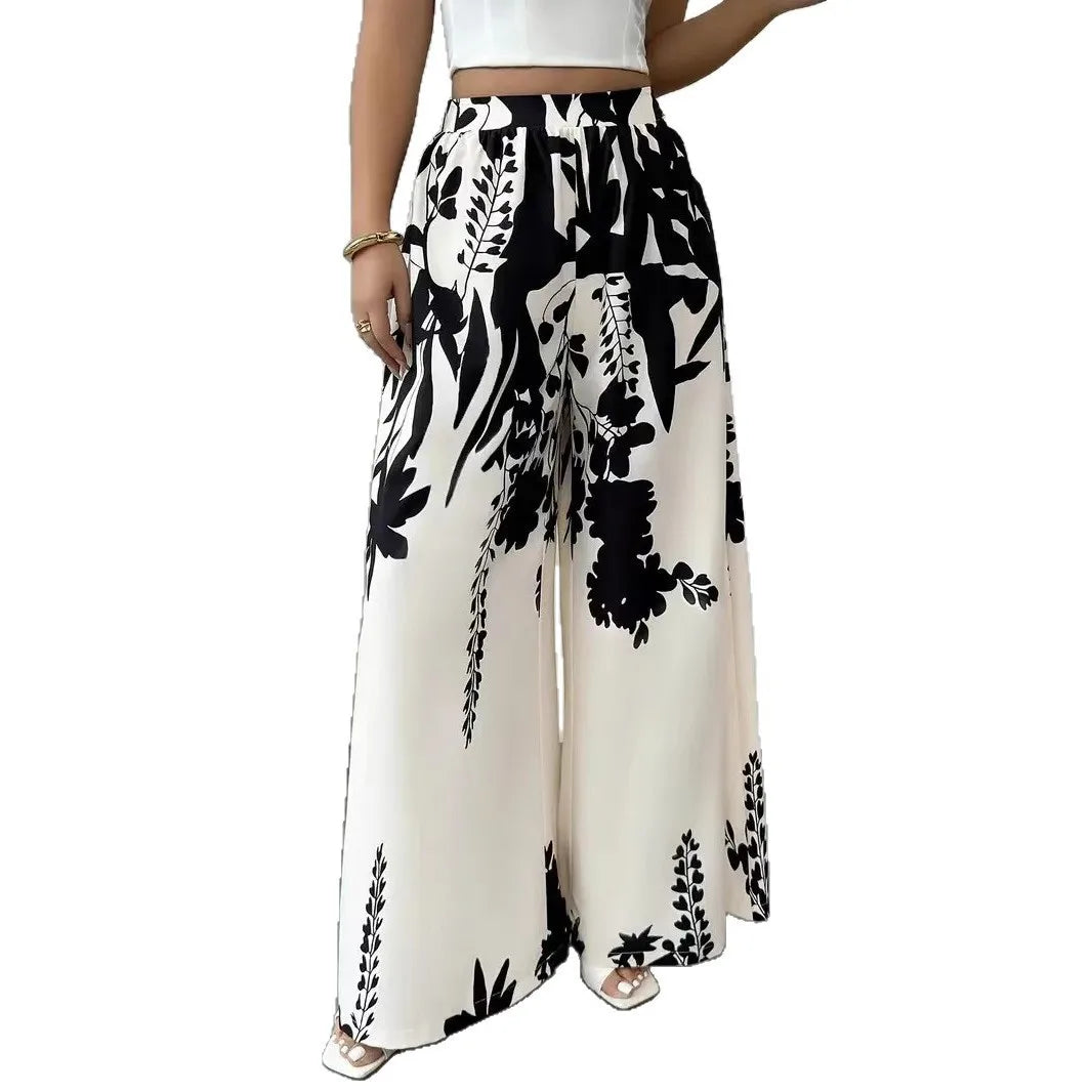 2025 women's fashion printed, lace-up, waist-cinching, slim-fit casual trousers for women