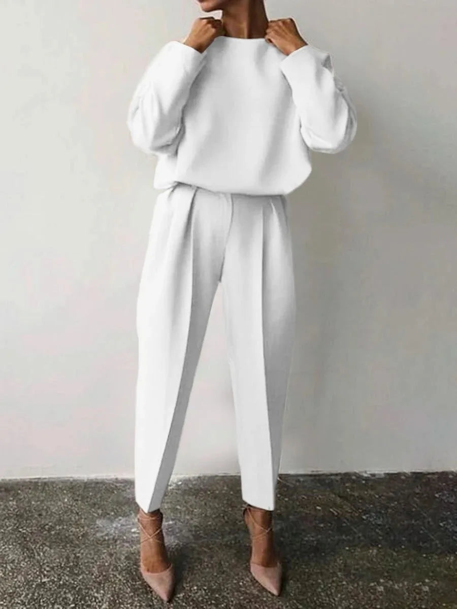 2025 Women's Suits Spring Loose Long Sleeve Casual Clothing Set Fashion White 2 Piece Set Trousers Top Women Suits Streetwear